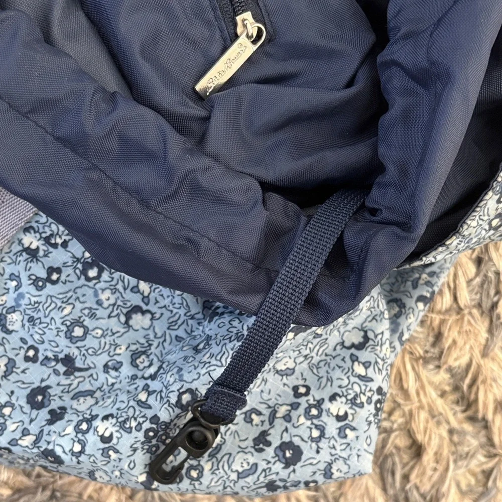 Eddie Bauer LARGE Blue Floral Tote, with Drawstring Pouch/Liner